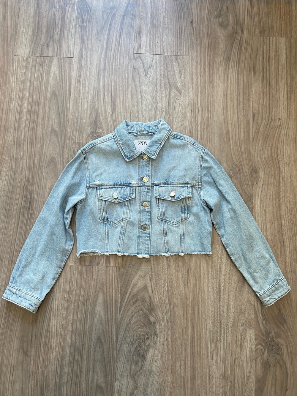 Zara Cropped Denim Jacket in Blue Size 9